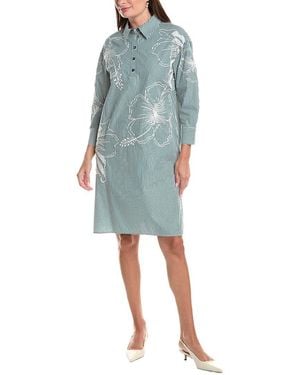 Teri Jon Stripe Embroidered Tunic Shirtdress - Blue