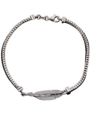 Italian Silver Square Python Link Feather Bracelet - Metallic