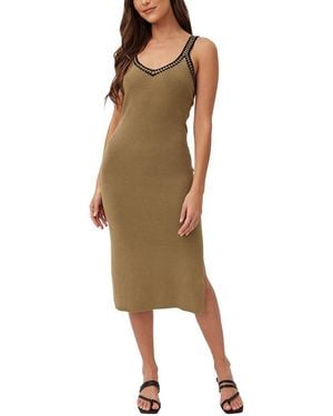 Bella Dahl Crocheted Trim V-Neck Linen-Blend Midi Dress - Multicolour