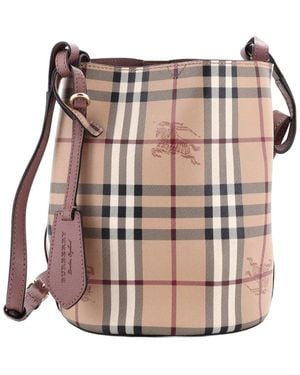 Burberry Haymarket Coated Canvas Lorne Bucket Bag Mall (Authentic Pre- Loved) - Pink