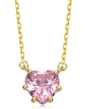 Rachel Glauber 14K Plated Cz Solitaire Necklace - Pink