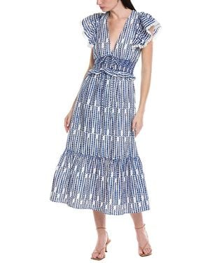 Seraphin Embroidered Midi Dress - Blue