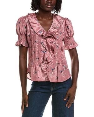 Tahari Short Gathered Sleeve Ruffle Top