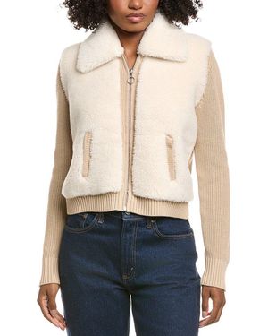 Hannah Rose Sherpa Full Zip Shaker Cashmere-Blend Jacket - Blue