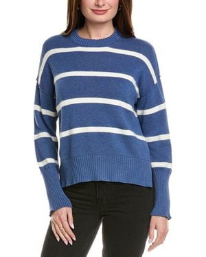 Hannah Rose Drop Shoulder Stripe Crewneck Cashmere-Blend Jumper - Blue