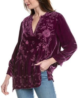 Johnny Was Voyager Velvet Silk-Blend Tunic - Purple