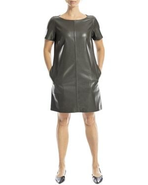 Max Studio Short Sleeve Leaterette Short Dress - Black