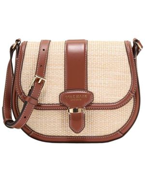 Cole Haan Marina Saddle Bag Straw & Leather Crossbody - Brown