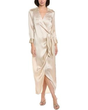 L'Agence Kadi Long Silk Wrap Dress - Natural