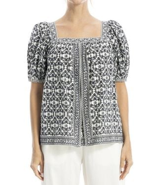 Max Studio Square Neck Puff Sleeve Blouse - Gray