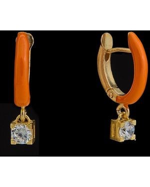 Italian Gold Over Silver 18K Italian Over 0.08 Ct. Tw. Diamond Enamel Dangle Earrings - Black