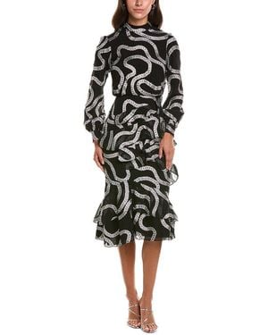 Saloni Isa Chains Jacquard Silk-Blend Midi Dress - Black