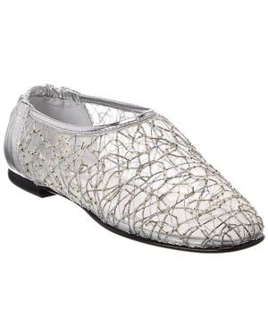 Jonathan Simkhai Eden Metallic Lace Mesh & Leather Ballet Flat - White