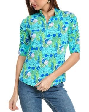 IBKUL Ruched Elbow Sleeve Top - Blue