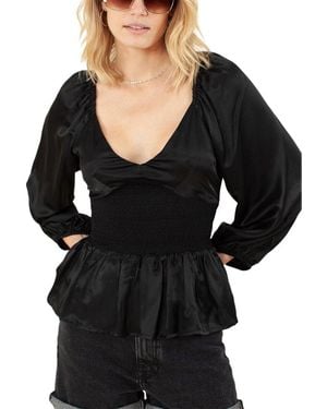 Hale Bob Solid V-Neck Silk-Blend Top - Black