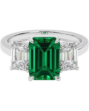 VOWE 14K 4.00 Ct. Tw. Lab-Grown Diamond & Lab-Grown Emerald Ring - Green