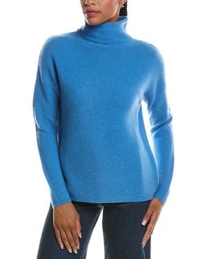 Forte Textured Slouchy Funnel Neck 100% Cashmere Jumper - Blue