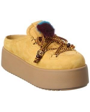 Fendi Ff Logo Suede & Shearling Mule - Natural