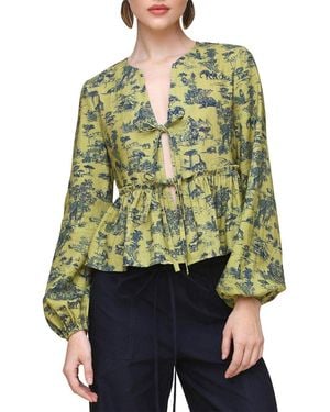 Avec Les Filles Balloon Sleeve Ruffled Shirt - Green