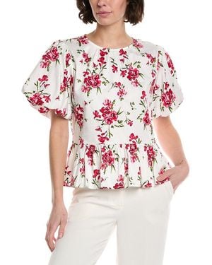 Cece Bubble Shirred Neck Peplum Top