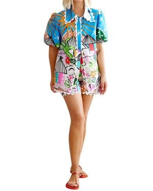 Esea 2Pc Linen-Blend Shirt & Short Set - Blue