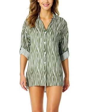 Anne Cole Mid Length Shirttail Button Down - Green