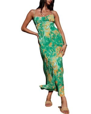 TAZGA Sleeveless Print Midi Dress - Green