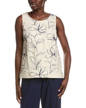 Anne Klein Tall Hem Embroidered Linen-Blend Top - Natural