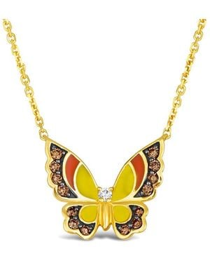 Le Vian Butterfly Away 14K 0.25 Ct. Tw. Diamond & Enamel Necklace - Metallic