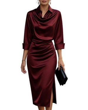 Tedora Long Sleeve Midi Dress - Red