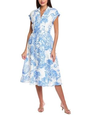 Tahari Button Linen-Blend Dress - Blue
