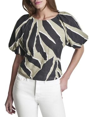 DKNY Puff Sleeve Printed Top - Gray