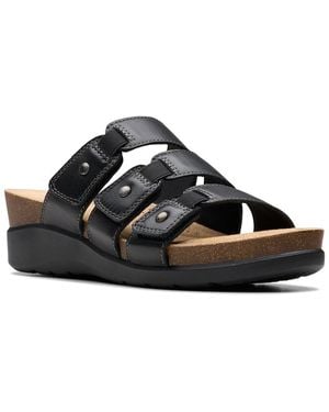 Clarks Collection Calenne Lily Leather Wedge Sandal - Black