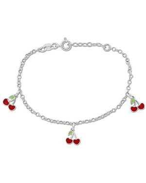 Italian Silver Cherry Charm Bracelet - White