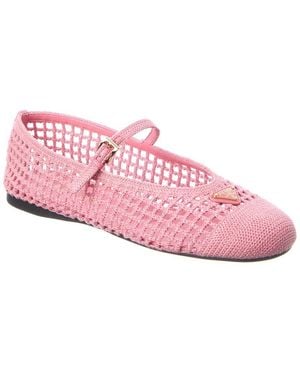 Prada Logo Cotton Crochet Ballerina Flat - Pink