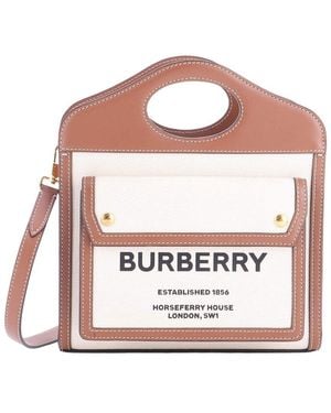 Burberry Brown Canvas & Leather Logo Pocket Tote Mini (authentic Pre-loved) - Pink