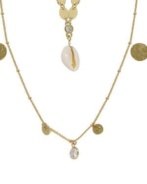 Ettika 18K Plated Shell & Disc Necklace Set - Metallic