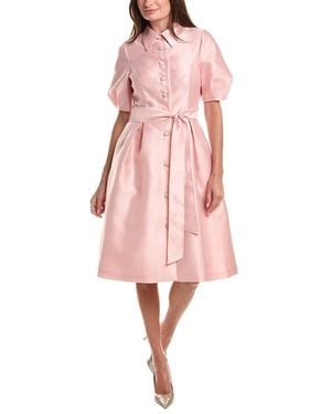 Teri Jon Pique Faille Puff Sleeve Shirtdress - Pink