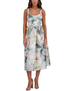 Kensie Printed Shimmer Twill Midi Dress - Blue