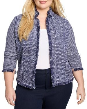 NIC+ZOE Plus Notch Collar Fringe Mix Knit Jacket - Blue