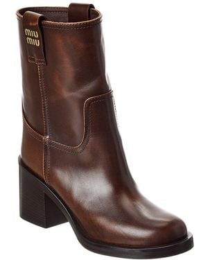 Miu Miu Block Leather Bootie - Brown