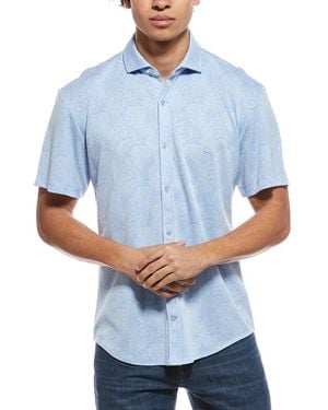 Tailorbyrd Tropical Printed Short Sleeve Shirt - Blue