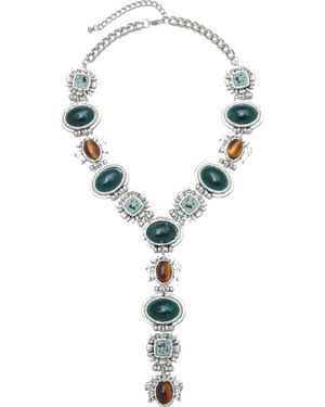 Adornia Plated Tiger Eye Western Stone Antique Necklace - Blue