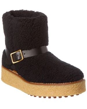 Tod's Tods Shearling & Leather Platform Boot - Black