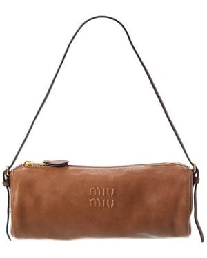 Miu Miu Logo Leather Pouch - Brown