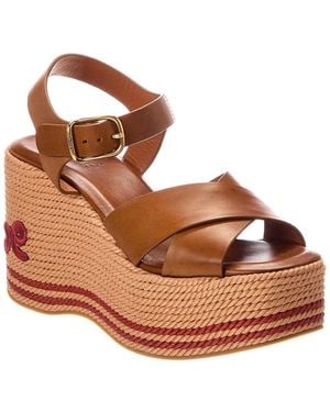 Chloé Sand Raffia & Leather Wedge Sandal - Brown
