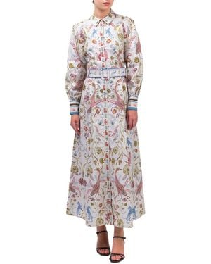 Marchesa Cotton Poplin Collared Maxi Dress - White