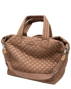 MZ Wallace Medium Metro Nylon & Leather Tote Deluxe - Brown