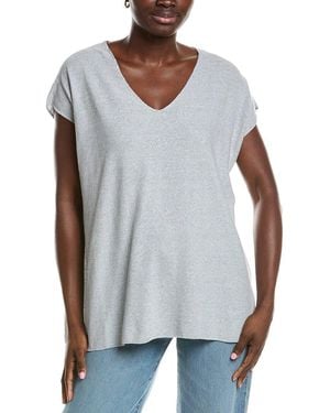 Eileen Fisher V Neck Linen-Blend Tunic - Blue