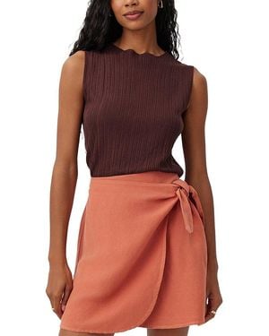Bella Dahl Textured Ribbed Mock Neck Linen-Blend Top